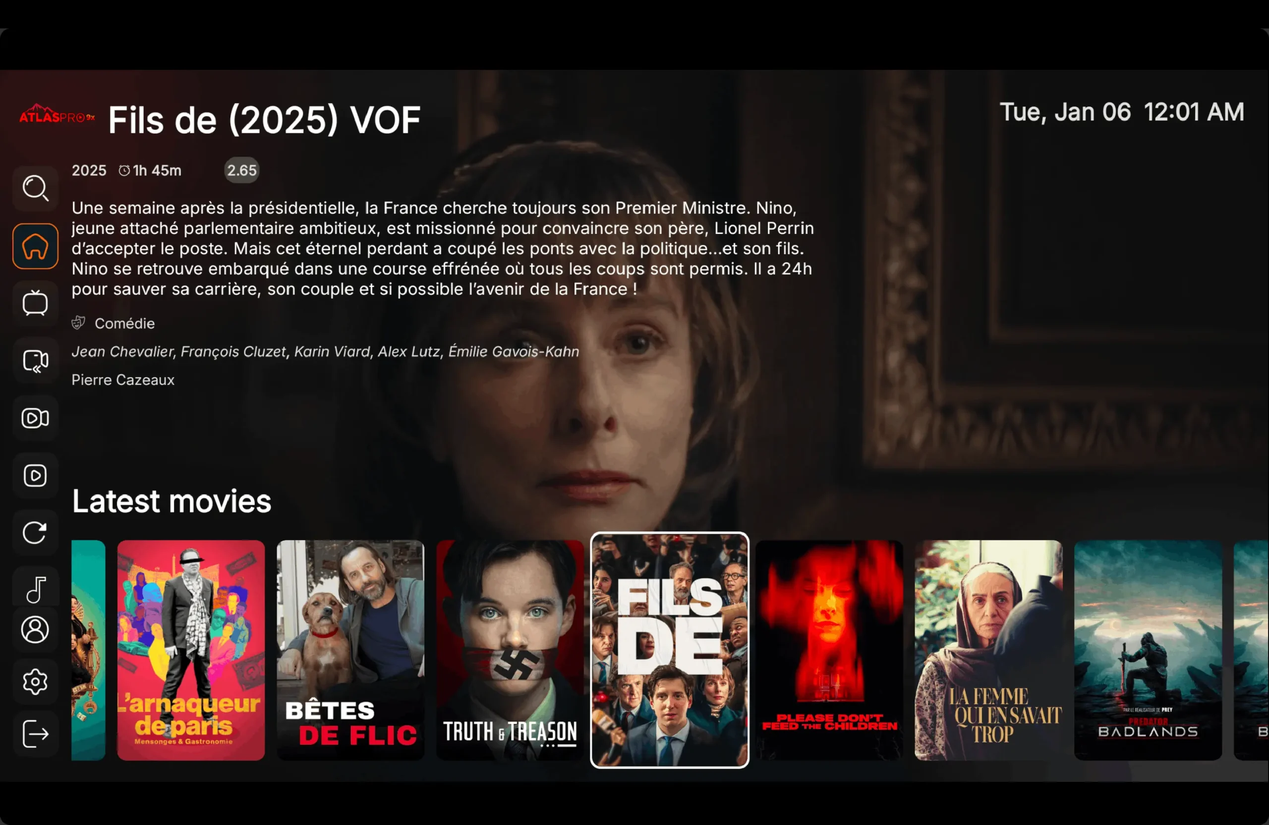 Interface Atlas Pro 9X sur Smart TV
